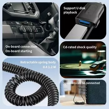 Беспроводной автомобильный Bluetooth 5.3 аудио приемник 3,5 мм разъем U-диск Aux передатчик громкой связи USB питание для автомобильного радио MP3 динамик чёрный