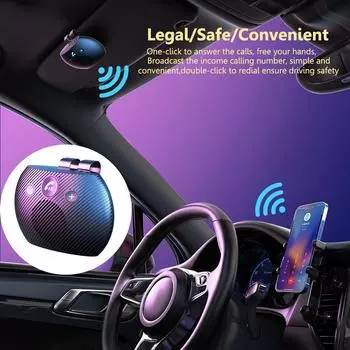 Беспроводной автомобильный Bluetooth-динамик с громкой связью, солнцезащитный козырек, музыкальный плеер с микрофоном, поддержка подключения двух мобильных телефонов чёрный