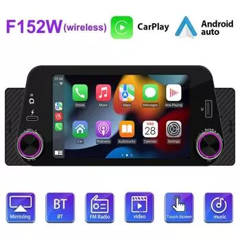 Беспроводной автомобильный мультимедийный проигрыватель 1 Din, Carplay и Android Auto Display, подключение к зеркалу, 5-дюймовый сенсорный экран с поддержкой обратного ввода wired