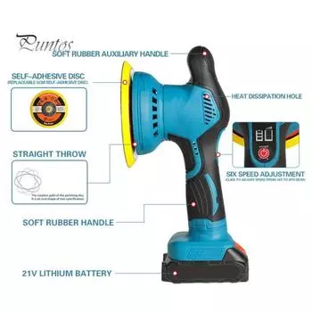 Беспроводной автомобильный полировальный станок с медным мотором, 6 скоростей, 2800–5500 об/мин, легкий беспроводной полировальный станок для удаления царапин, набор для полировки автомобиля US Plug A