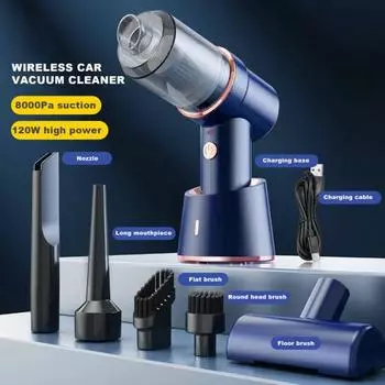 Беспроводной автомобильный пылесос, мощный всасывающий пылесос 8000PA, портативный беспроводной ручной выдувной пылесос чёрный