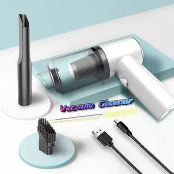 Беспроводной автомобильный пылесос, портативный с ручным пылесосом, автомобильный бытовой пылесос двойного назначения, 6500 Па, мощный всасывающий мини-пылесос Style A белый