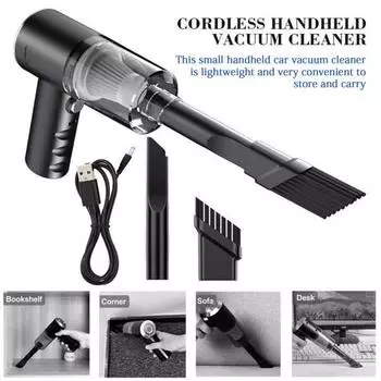 Беспроводной автомобильный пылесос с мощным двигателем, сильное всасывание, низкий уровень шума, перезаряжаемый автомобильный пылесос, комплект для удаления пыли и шерсти домашних животных B