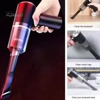 Беспроводной автомобильный пылесос с мощным всасыванием и низким уровнем шума. Компактный портативный перезаряжаемый ручной пылесос с 2 насадками. чёрный