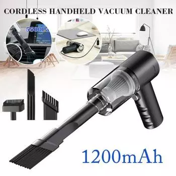 Беспроводной автомобильный пылесос с мощным всасыванием и низким уровнем шума. Компактный портативный перезаряжаемый ручной пылесос с 2 насадками. чёрный