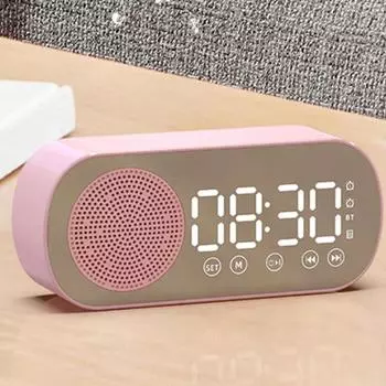 Беспроводной Bluetooth-динамик, многофункциональные громкие часы с сабвуфером, мини-динамик с будильником и интеллектуальным ИИ розовый