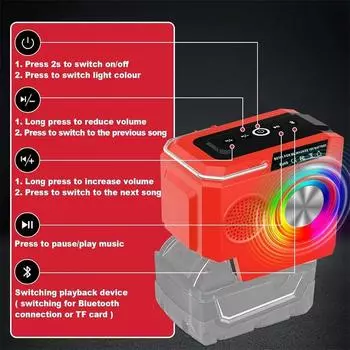 Беспроводной Bluetooth-динамик с двойной диафрагмой для Makita/Dewalt/Milwaukee/Bosch, литиевая батарея 18 В с USB CHINA