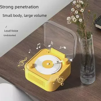 Беспроводной Bluetooth-проигрыватель пластинок в стиле ретро - портативный мини-проигрыватель для декора рабочего стола и подарков жёлтый