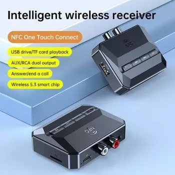 Беспроводной Bluetooth-совместимый аудиоресивер 5.3 NFC Touch Connection TF-карта Адаптер стерео музыкального приемника чёрный