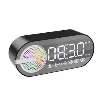 Беспроводной Bluetooth-совместимый динамик, небольшой будильник, энергосберегающий режим, светодиодный дисплей, беспроводной музыкальный динамик с двумя будильниками чёрный