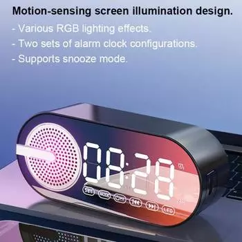 Беспроводной Bluetooth-совместимый динамик, небольшой будильник, энергосберегающий режим, светодиодный дисплей, беспроводной музыкальный динамик с двумя будильниками чёрный