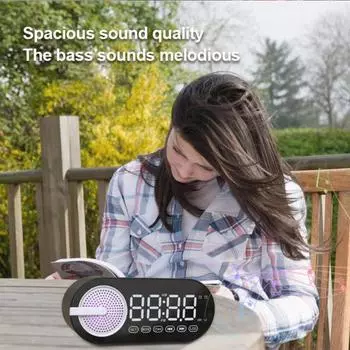 Беспроводной Bluetooth-совместимый динамик, небольшой будильник, энергосберегающий режим, светодиодный дисплей, беспроводной музыкальный динамик с двумя будильниками чёрный