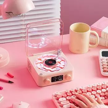 Беспроводной Bluetooth-совместимый динамик с подсветкой, белым шумом и четырьмя естественными звуками, перезаряжаемый компактный универсальный динамик для кемпинга розовый