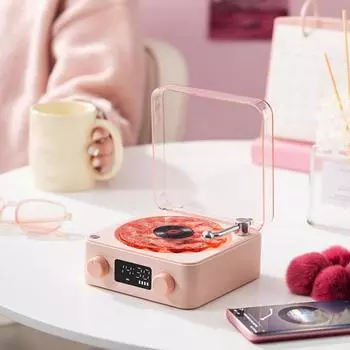 Беспроводной Bluetooth-совместимый динамик с подсветкой, белым шумом и четырьмя естественными звуками, перезаряжаемый компактный универсальный динамик для кемпинга розовый