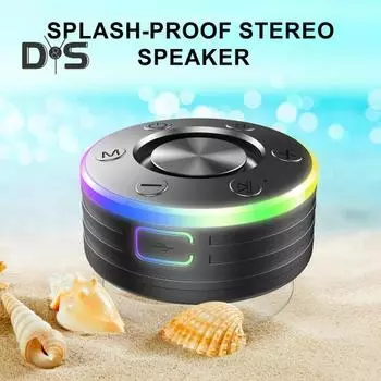 Беспроводной Bluetooth-совместимый динамик со светодиодной подсветкой RGB, водонепроницаемый IPX7, легко подключаемый портативный мини-стереодинамик чёрный