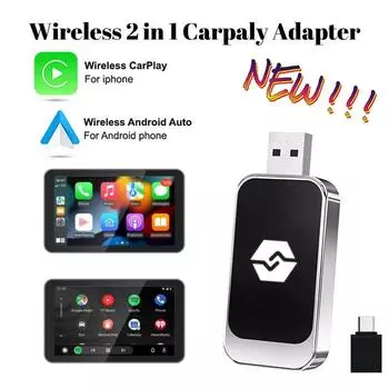 Беспроводной CarPlay 2 в 1 Android Auto Apple Carplay адаптер Mini AI Box Plug And Play WiFi USB Type C соединение Автомобильные аксессуары белый