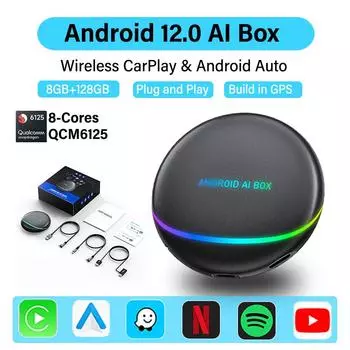 Беспроводной Carplay AI Box Android 12.0 8G+128G QCM6125 HDMI беспроводной Android Auto BT 5.0 адаптер и GPS для Toyota Kia