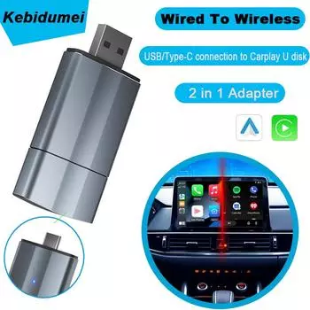 Беспроводной CarPlay Android Auto 2 в 1 адаптер беспроводной приставки Smart Dongle Type-C/USB Plug & Play 5.8Ghz WiFi для Android Auto серебряный