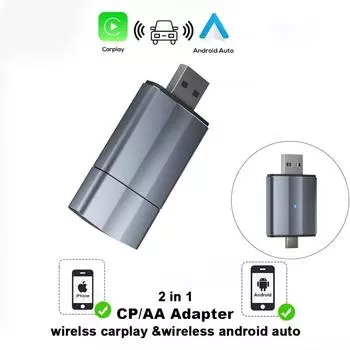 Беспроводной CarPlay Android Auto Apple Carplay адаптер Mini AI Box Plug And Play WiFi 2 в 1 USB Type C соединение Автомобильные аксессуары чёрный
