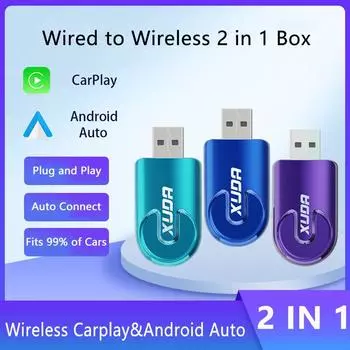 Беспроводной Carplay&Android Auto Box 2 в 1, проводной и беспроводной адаптер с автоматическим подключением Bluetooth 5.0 Plug&Play Mini AI Box чёрный