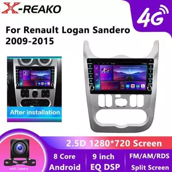 Беспроводной CarPlay Android Auto Radio для Renault Logan 1 Sandero 2009-2015 Автомобильный мультимедийный проигрыватель 2Din Autoradio 8Core 4G 8 core 4GB+64GB