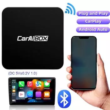 Беспроводной CarPlay Android Auto Smart Mini Dongle Bluetooth-совместимый WiFi 2 в 1 Box 4-ядерный процессор USB Plug and Play Автоматическое подключение чёрный