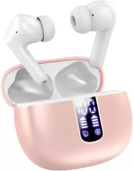 Беспроводной чехол для зарядки наушников со светодиодным дисплеем Long Time Music Pink, воспроизведение, маленький/легкий,