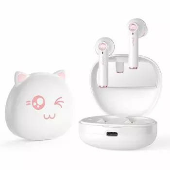 Беспроводной чехол для зарядки с милым котом Bluetooth с макияжем HiFi Шум Высокая чувствительность Длительный непрерывный Удобный Совместимость с Совместимость с Белый
