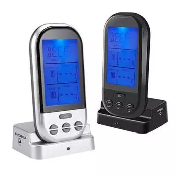 Беспроводной цифровой кухонный инструмент для приготовления пищи BBQ Food Meat Thermometer с двойным зондом серебряный
