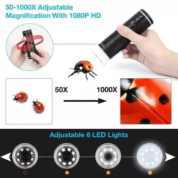 Беспроводной цифровой микроскоп с увеличением, портативный ручной 50X-1000X USB-микроскопы с гибкой подставкой для iPhone Android PC