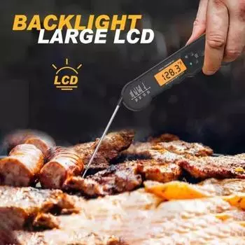 Беспроводной цифровой термометр для еды, водонепроницаемый дизайн, мгновенное считывание, подсветка, сверхбыстрый и точный зонд, кухонный термометр с отверстием для подвешивания бутылки чёрный