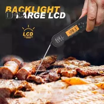 Беспроводной цифровой термометр для еды, водонепроницаемый дизайн, мгновенное считывание, подсветка, сверхбыстрый и точный зонд, кухонный термометр, отверстие для подвешивания, открывалка для бутылок чёрный