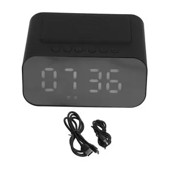 Беспроводной динамик для телефона с беспроводной зарядкой, светодиодные цифровые часы FM-радио, мегабасовый цифровой будильник