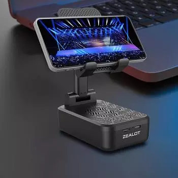 Беспроводной динамик ZEALOT Z7 10 Вт с держателем для телефона, портативный динамик-сабвуфер для улицы, беспроводной динамик, стерео, потрясающие басы чёрный