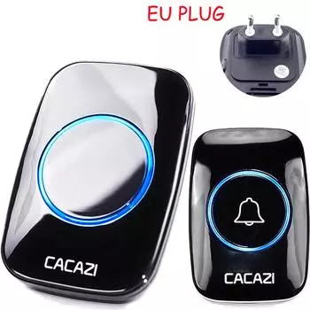 Беспроводной дверной звонок CACAZI, водонепроницаемый, 300 м, пульт дистанционного управления, вилка ЕС, умный дверной звонок, аккумулятор 1 button 1 receiver чёрный