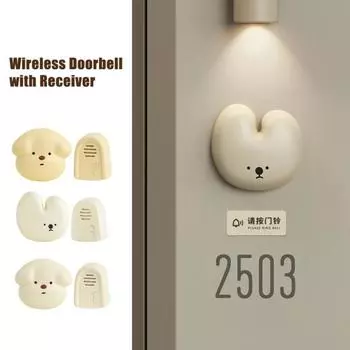 Беспроводной дверной звонок с приемником в виде мультяшного щенка, 50 м, регулируемая громкость, приветственный дверной звонок с автономным питанием для дома