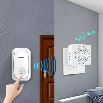 Беспроводной дверной звонок, водонепроницаемый дверной звонок с 38 мелодиями на выбор, регулируемая громкость 1 Receiver 1 doorbell белый