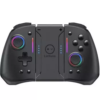 Беспроводной джойстик LinYuvo KS42 Meteor Light с 8-цветной RGB-подсветкой для Switch/Lite/OLED, с программируемым турбо-режимом и вибрацией чёрный