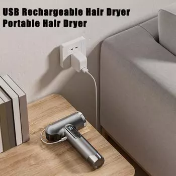 Беспроводной фен для волос 200 Вт 15600 мАч с зарядкой от USB, 3 регулируемых температуры, высокая скорость, быстрая сушка, низкий уровень шума, портативный, для путешествий, кемпинга, электрический серый