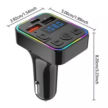 Беспроводной FM-передатчик, автомобильное зарядное устройство с двумя портами USB Type C, зарядка телефона, карта TF, музыкальный MP3-плеер, беспроводной автомобильный комплект Hands Free чёрный