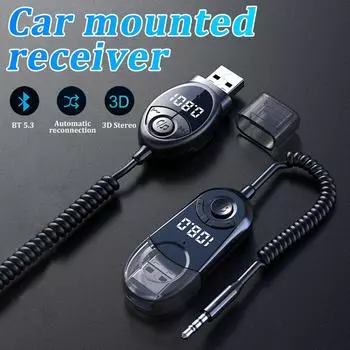 Беспроводной FM-передатчик Bluetooth 5.3 Автомобильный аудиопередатчик USB-питание Bluetooth-аудиоприемник MP3-плеер Автомобильный комплект Handsfree чёрный