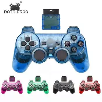 Беспроводной геймпад Data Frog 2,4G для контроллера PS2, беспроводной геймпад с двойной вибрацией для PlayStation 2, прозрачный цветной джойстик