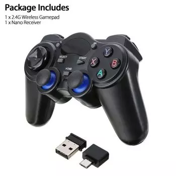 Беспроводной игровой контроллер 2,4 ГГц, геймпад для ПК, Android, ПК 360, Smart TV with adapters only чёрный