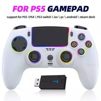 Беспроводной игровой контроллер для PS5 с Turbo/Dual Vibration/6-осевым гироскопом RGB Геймпад для PS4/PS3/Switch/Ios/ПК/Android/Steam deck