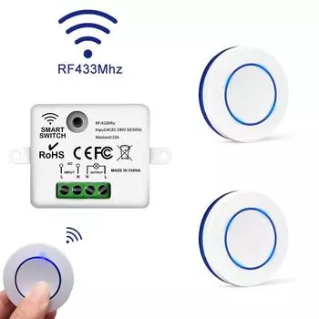 Беспроводной интеллектуальный переключатель с универсальным радиочастотным пультом дистанционного управления 433 МГц 10 А переменного тока 90-240 В релейный приемник-передатчик DIY мини-модуль для светодиодов