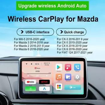 Беспроводной интерфейсный модуль Apple CarPlay Android Auto Android 11.0 USB для модернизации OEM Mazda 2 3 6 CX3 CX5 CX8 CX9 MX5 чёрный