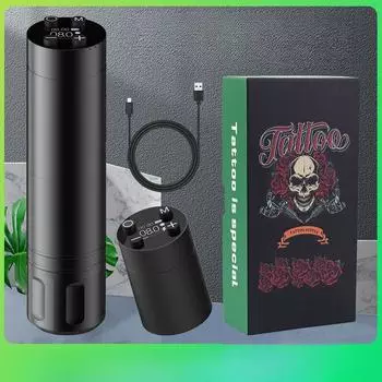 Беспроводной комплект для татуировки с двумя аккумуляторами 1500 мАч чёрный