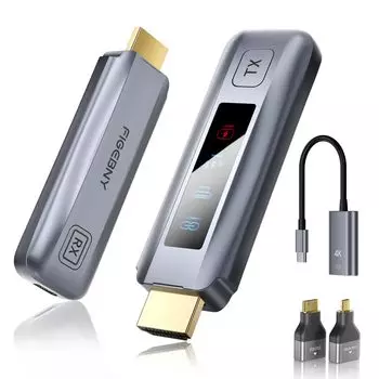 Беспроводной комплект FIGEBNY HDMI, оснащенный светодиодным дисплеем, Техническое соответствие, Низкая задержка, Расстояние передачи 30 м, Вход для передатчика/приемника серый