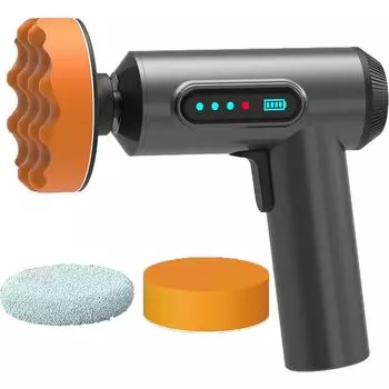 Беспроводной комплект полировальной машины для автомобиляПортативная полировальная машина с полировальными подушечками для нанесения воска с бесщеточной полировальной машиной с литиевой батареей емкостью 2000 мАч 17.4*15.6*4.1cm чёрный