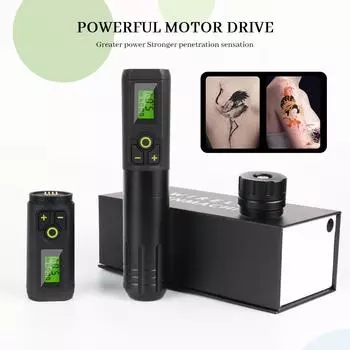 Беспроводной комплект тату-машины, 2000 мАч, литиевая батарея, ручка, светодиодный цифровой дисплей для боди-артиста, перманентный макияж, принадлежности для татуировок для начинающих чёрный